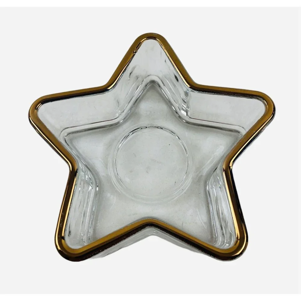 Holiday Gold Indiana Glass Christmas Candy Serving Dish Candle Holder Set of 3 - Picture 3 of 10